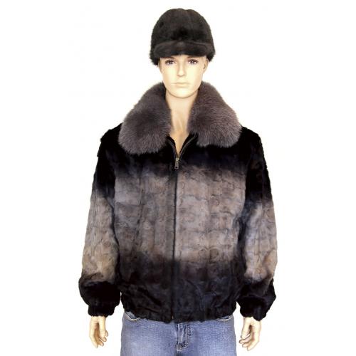 Winter Fur Grey Diamond Mink Jacket With Fox Collar M49R01GRT