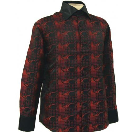 Daniel Ellissa Black / Red Fancy Polyester Shirt With Button Cuff FSS1406