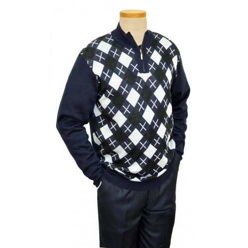 Luxton Navy Blue / White / Black Pull-Over Sweater Outfit SW108