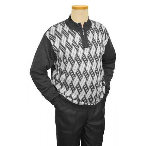Luxton Charcoal Grey / Silver Grey / White Pull-Over Sweater Outfit SW105