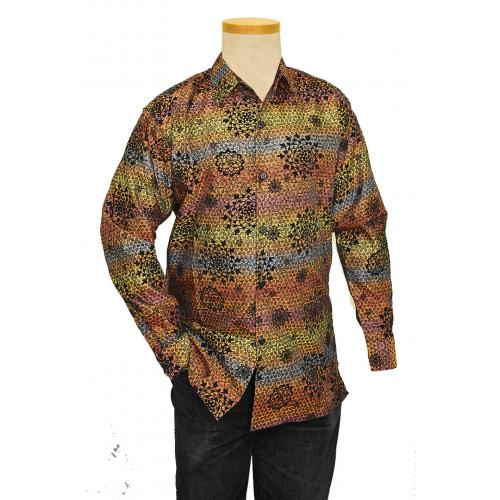 Pronti Gold / Black / Multicolor Velvet Casual Long Sleeve Shirt S6201