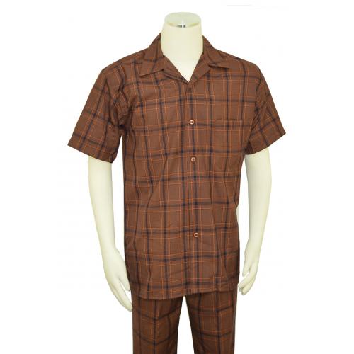Pronti Brown / Navy Blue / Rust Plaid Design Short Sleeve Outfit SP6318