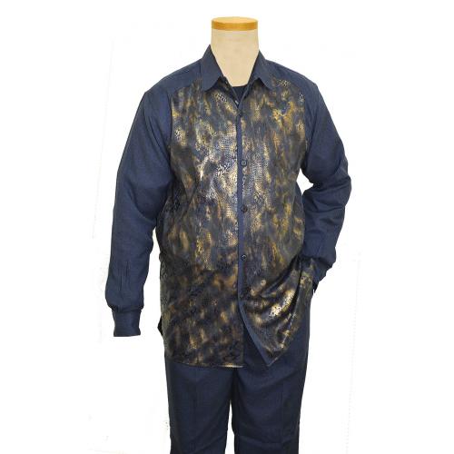 Pronti Navy / Metallic Bronze Design Long Sleeve Outfit SP6213