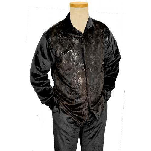 Pronti Black / Snakeskin Print Velvet Long Sleeve Outfit SP6196