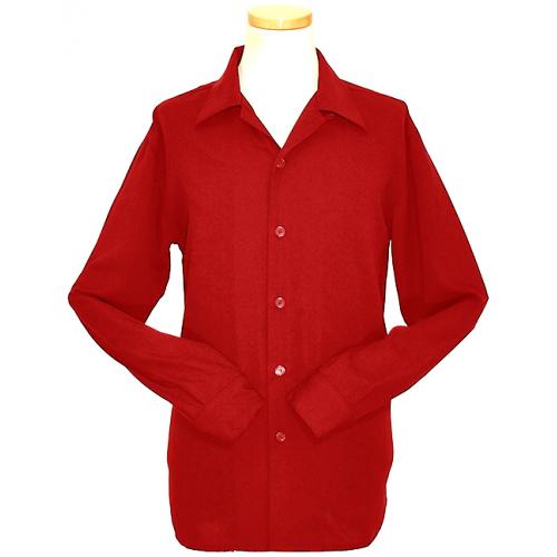 Pronti Solid Red Long Sleeve Microfiber Casual Shirt S247