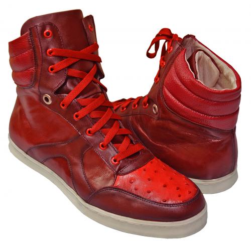 Belvedere "Damian" Red Genuine Ostrich / Soft Calf Casual Sneakers 5004