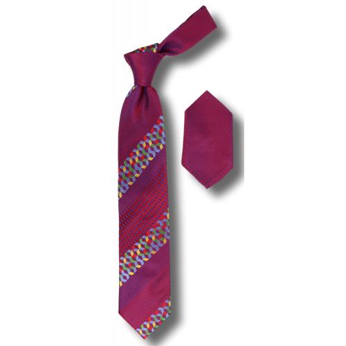 Steven Land "Big Underknot" BWU651 Red / Multicolor Artistic Design 100% Woven Silk Necktie / Hanky Set