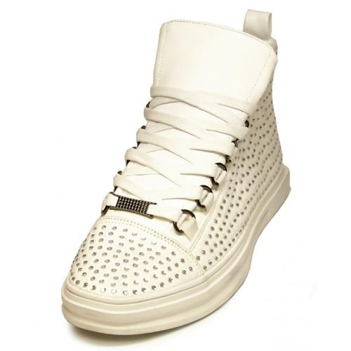Encore By Fiesso White Genuine PU Leather High Top Sneakers Boots FI2257.