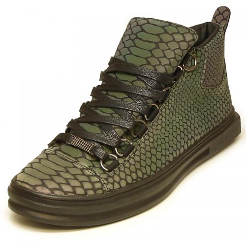 Encore By Fiesso Black Genuine PU Leather High Top Snakeskin Print Sneakers Boots FI2252.