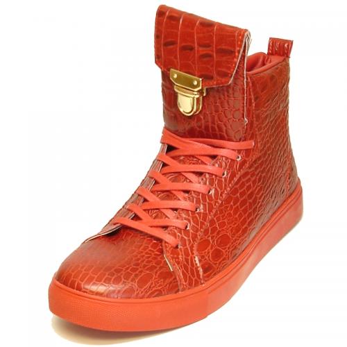 Encore By Fiesso Red PU Leather Alligator Print High Top Sneakers FI2244
