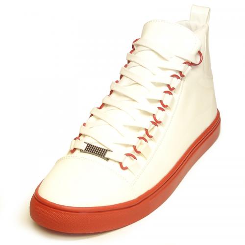 Encore By Fiesso White / Red Leather High Top Sneakers FI2174