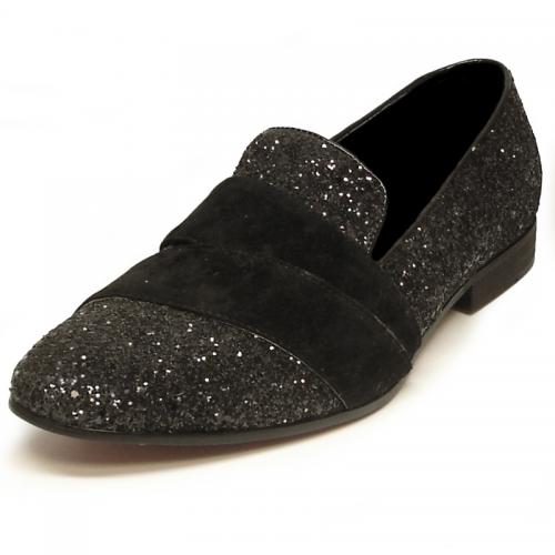 Fiesso Black Genuine Leather Slip-On Shoes FI7040.