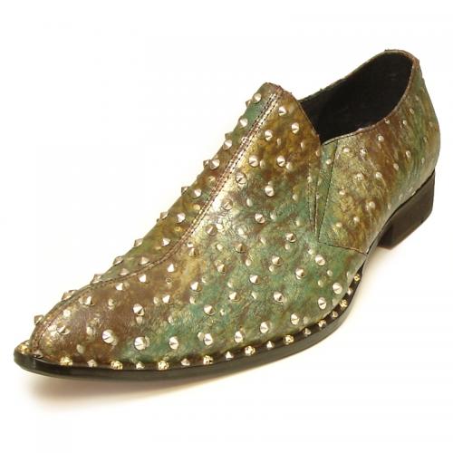 Fiesso Green Genuine Leather With Metal Stud Slip-On FI7011.