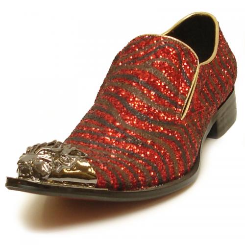 Fiesso Red / Black Genuine Leather Slip-On With Metal Toe FI6982.