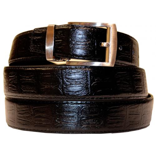 Serpi Black Embossed Hornback Alligator Print Genuine Leather Wide Width Big & Tall Belt FH/35