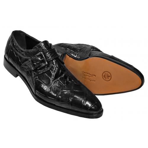 Mauri 1063/1 Black Genuine Alligator Skin Cap Toe Loafer Shoes With Monk Strap
