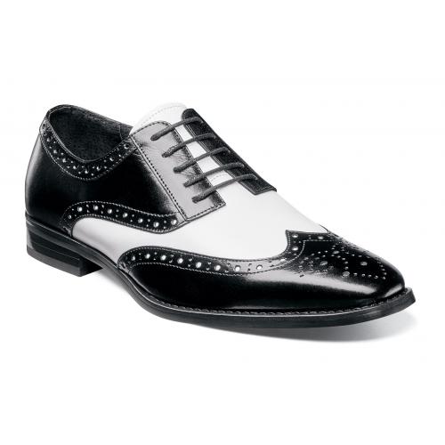Stacy Adams "Tinsley" Black / White Buffalo Leather Wingtip Derby Shoes 25092-111