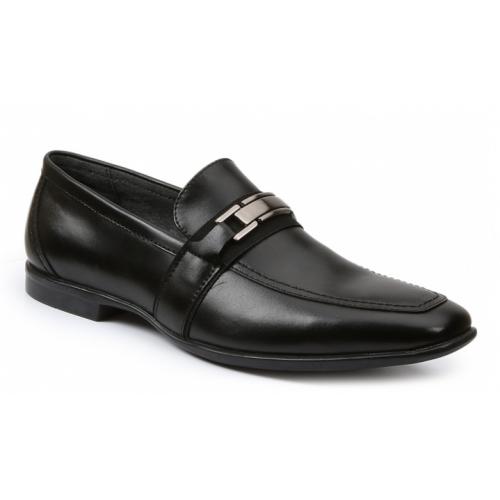 Giorgio Brutini "Lawton" Black Genuine Leather With Metal Bracelet Loafer Slip-on Shoes