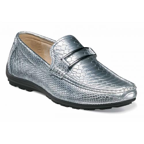 Stacy Adams "Lazar" Silver / Blue Python Print Leather Lined Loafer Shoes 25081-040