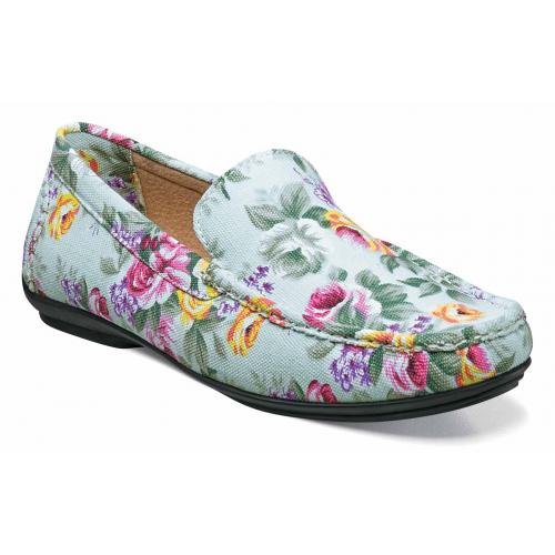 Stacy Adams "Panache" Mint Green / Multi Color Flower Design Canvas / Leather Lined Loafer Shoes 25091-332