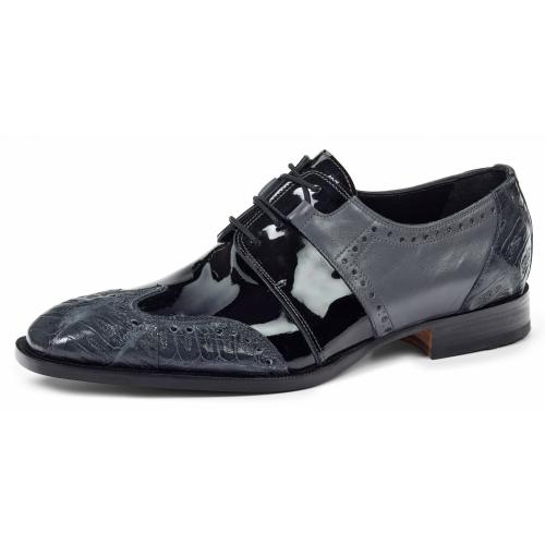 Mauri "Aurelia" 53130/2 Charcoal Grey Genuine Baby Crocodile / Black Patent / Medium Grey Calf Shoes.