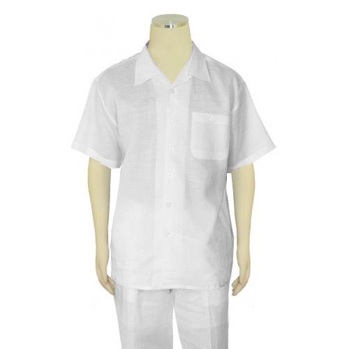 Successos White 100% Linen 2 Piece Short Sleeve Outfit SP1065