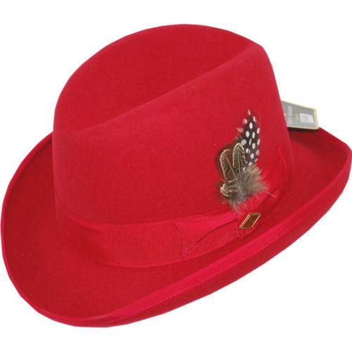 Stacy Adams Red 100% Wool Felt Godfather Dress Hat SAW545
