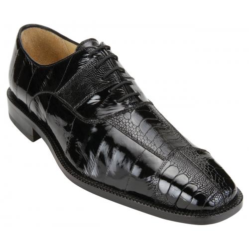 Belvedere "Mare" Black Genuine Eel And Ostrich Leg Shoes 2P7.