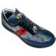 Mauri 8761 Navy Blue Genuine Crocodile And Nappa Leather/Patent Leather/Mauri Fabric Sneakers With Silver Mauri Crocodile Head