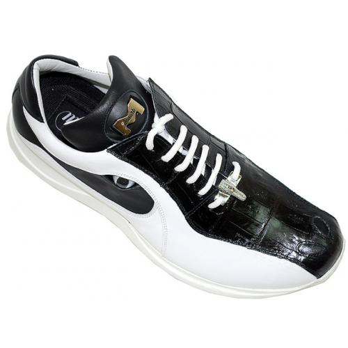 Mauri 8720 Black/White Genuine Alligator And Nappa Leather Casual Sneakers With Marble Eye Balls & Nostrils