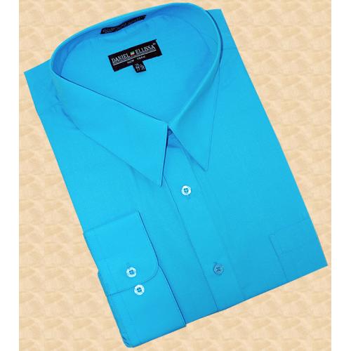 Daniel Ellissa Solid Turquoise Cotton Blend Dress Shirt With Convertible Cuffs DS3001