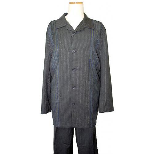 Syllables Dark Grey With Navy Blue Stripes 2PC Outfit PL5321