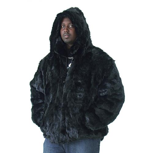Winter Fur Black Genuine Mink Fur Pieces Bomber Jacket With Detachable Hood M03R02BK