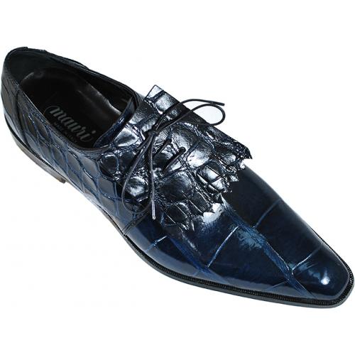Mauri "Academy" 4283 Wonder Blue Genuine All-Over Alligator Shoes With Kiltie