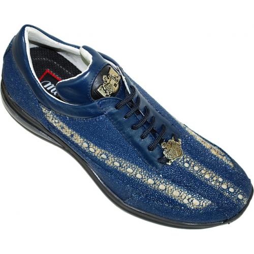Mauri "Navigator" 8806 Blue Genuine Stingray And Nappa Leather Sneakers With Silver Mauri Emblem