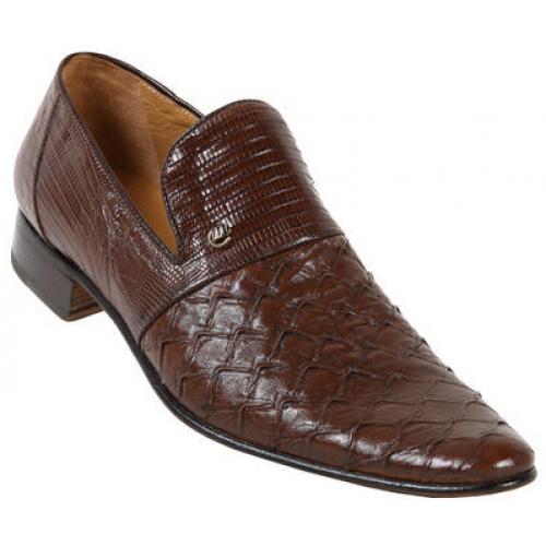Mauri 4264 Coffee Lizard/Nappa Plaited Leather Shoes