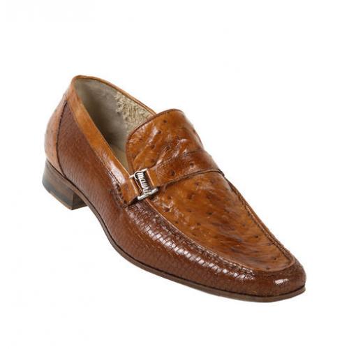Mauri 3991 Chestnut Genuine Ostrich / Perforated Calf Hand Painted Shoes With Mauri Buckle