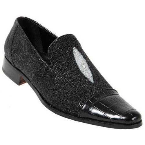 Mauri 4182 Black Genuine Alligator / Stingray Loafer Shoes.
