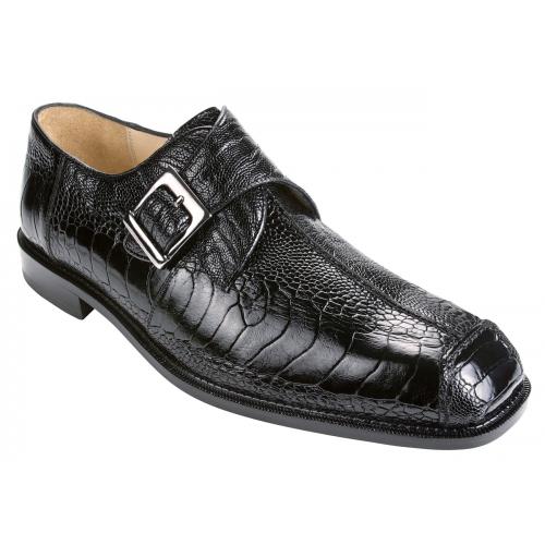 Belvedere "Dolce" Black All-Over Genuine Ostrich Monk Strap Shoes 740