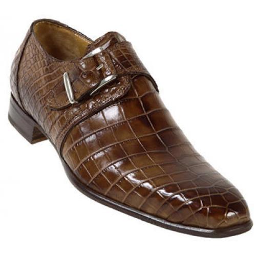 Mauri 1172  Tabac All-Over Genuine Baby Alligator Hand Painted Shoes With Monk Strap On Front