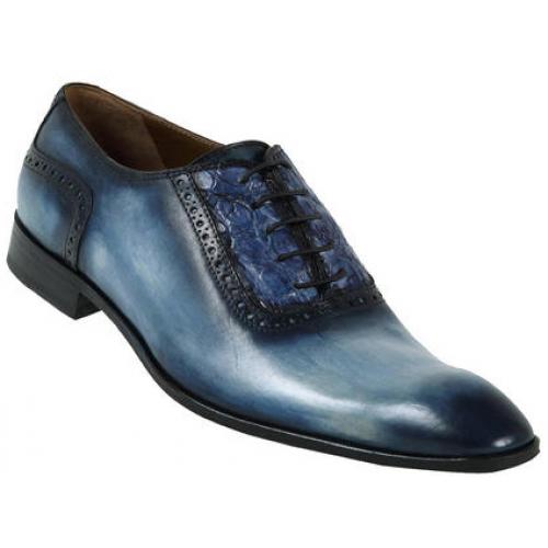 Mauri 1126 Wonder Blue/Sky Blue Genuine Crocodile Flanks/Calf Leather Hand Made Shoes