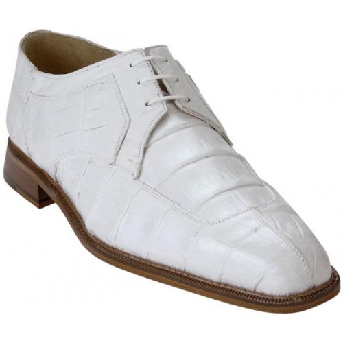 Belvedere "Susa" White All-Over Genuine Hornback Crocodile Shoes With Quill Ostrich Trim P32