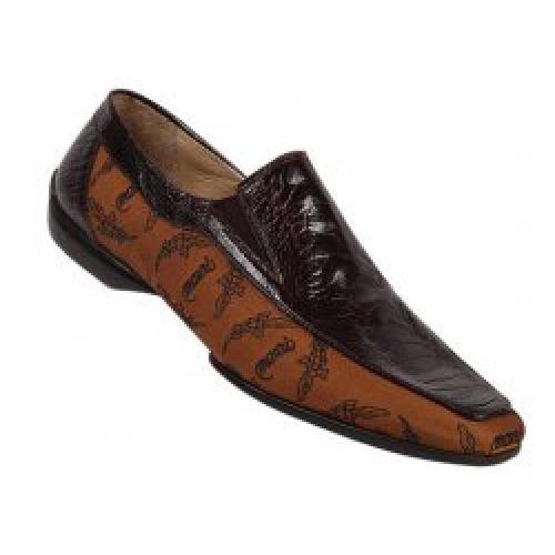 Mauri  2626/1 Trigator Fabric Dark Orange / Ostrich Leg Dark Brown Loafer Shoes