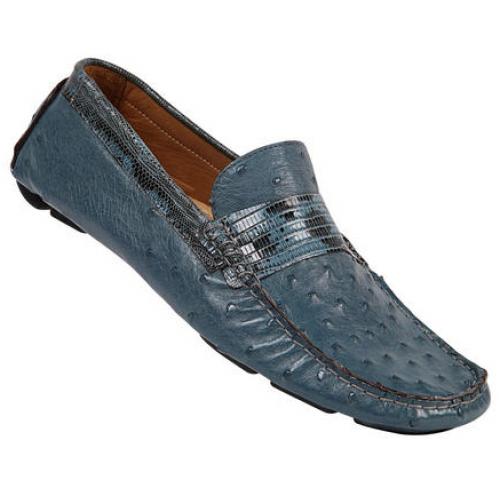 Mauri 9125/1 Blue Genuine Ostrich / Lizard Maculated Shoes