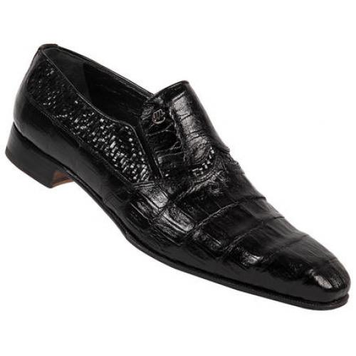 Mauri 4157 Black Baby Crocodile / Woven Espiga Shoes