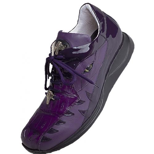 Mauri 8770 New Grape Genuine Baby Crocodile / Nappa / Patent Leather Sneakers With Silver Mauri  Alligator Head And Eyes