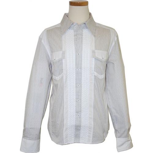 Saint Cado "Signature" White / Black Pinstripes Long Sleeves 100% Cotton Shirt With Shoulder Straps S-2151