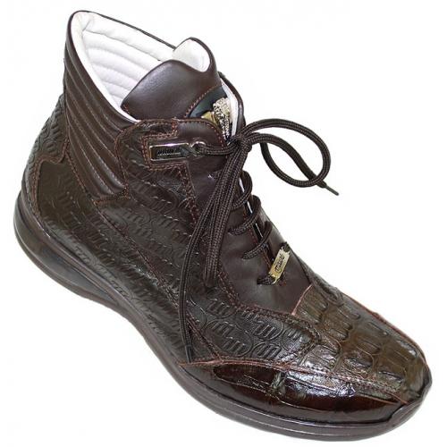 Mauri 8721 Chocolate Brown Genuine Hornback Crocodile / Nappa Leather Boots