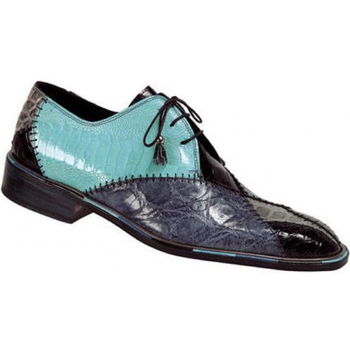 Mauri 2160 "Collectible" Light Grey / Navy Blue / Caribean Blue / Ostrich / Body Alligator Genuine All-Over Alligator Shoes