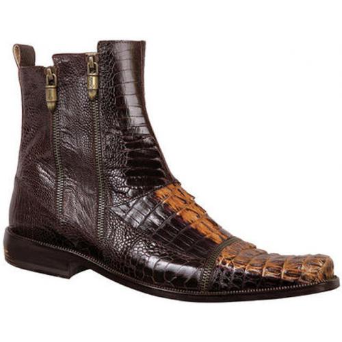 Mauri 2230 "Cosmo" Dark Brown / Gold  Genuine Hornback Crocodile / Ostrich Leg Leather Boots With Zippers